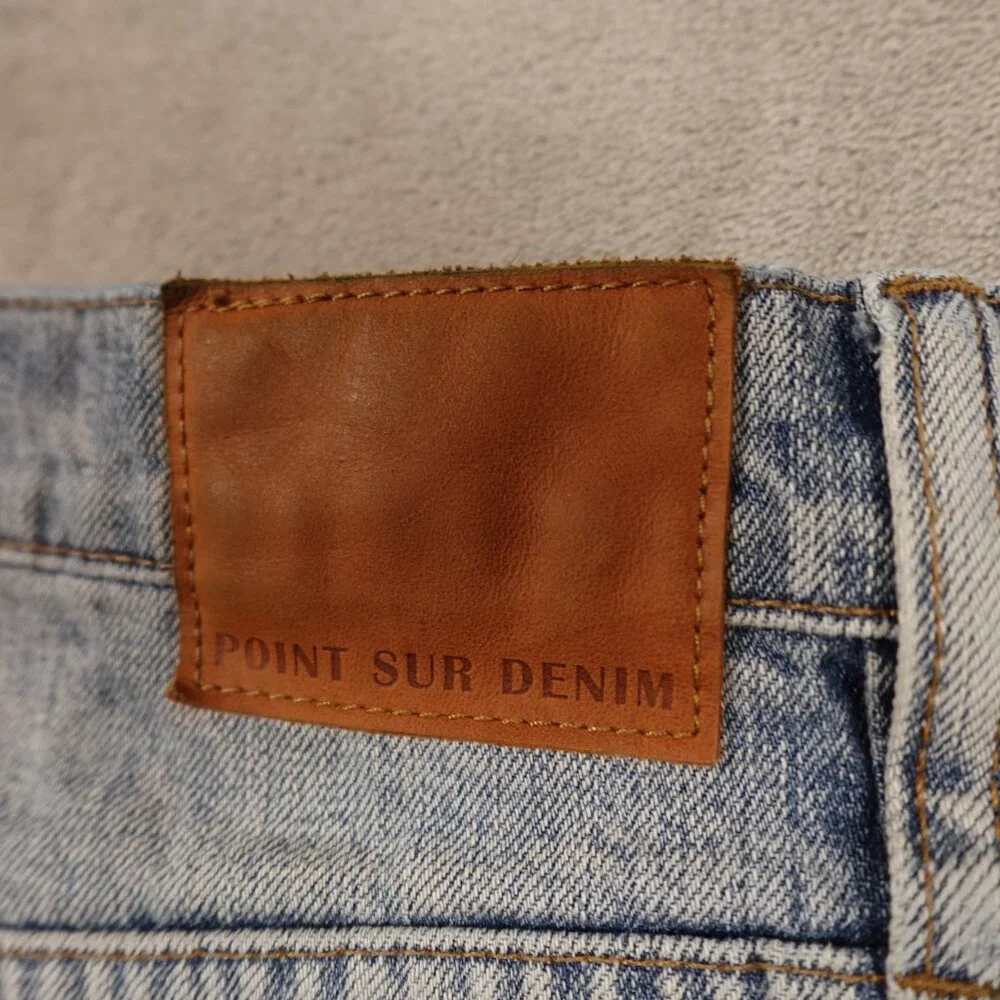 Point Sur Slouchy Boyfriend Jeans Size 27 Button Fly Distressed Light Wash Denim